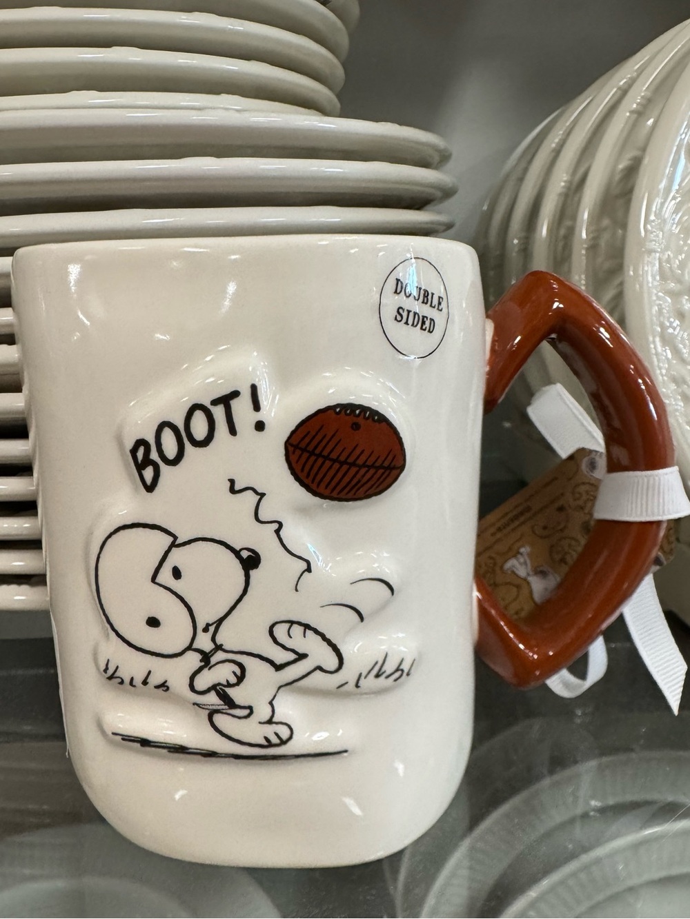 Rae Dunn Cream Snoopy Football Mug with Brown Handle